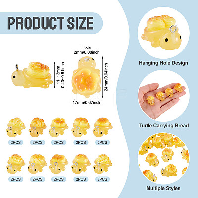 20Pcs 10 Styles Transparent Resin Bread-shaped Turtle Pendants RESI-TA0005-24-1