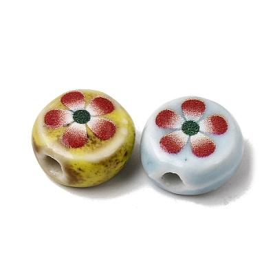 Flat Round Handmade Floral Porcelain Beads PR-CBA03B0-02-1