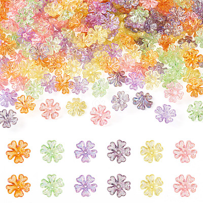 240Pcs 6 Colors Transparent UV Plating Acrylic Bead Caps OACR-TA0002-95-1