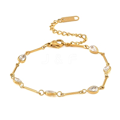 304 Stainless Steel Pave Clear Cubic Zirconia Link Chain Bracelets for Women SA-CBAABBA-07A-G-1