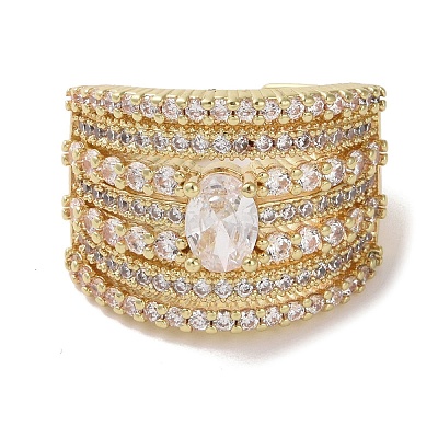 Brass Micro Pave Cubic Zirconia Open Cuff Ring RJEW-K256-57G-1