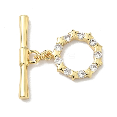 Star Brass Micro Pave Clear Cubic Zirconia Toggle Clasps KK-G548-27G-1