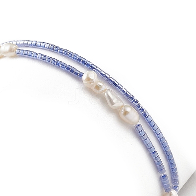 2Pcs 2 Style Natural Pearl & Glass Seed Beaded Stretch Bracelets Set BJEW-JB09032-1