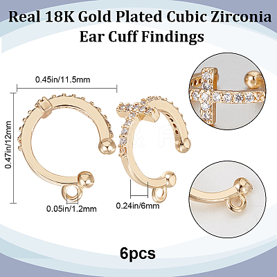 6Pcs Brass Micro Pave Clear Cubic Zirconia Ear Cuff Findings KK-BBC0009-76-1
