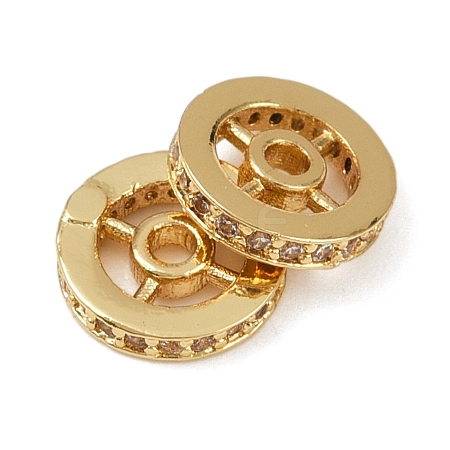 Flat Round Brass Micro Pave Clear Cubic Zirconia Beads KK-R224-13G-01-1