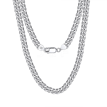 925 Sterling Silver Cuban Link Chain Necklace NJEW-I124-002-A-1