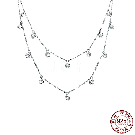 Rhodium Plated 925 Sterling Silver Micro Pave Clear Cubic Zirconia Double Layer Necklaces MG0607-1