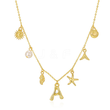 Bohemian Summer Beach Style 18K Gold Plated Shell Shape Initial Pendant Necklaces IL8059-10-1