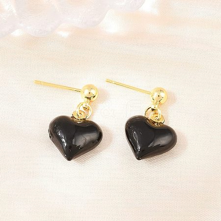 Valentine's Day Heart Brass Enamel Dangle Stud Earrings EJEW-Z164-19G-03-1