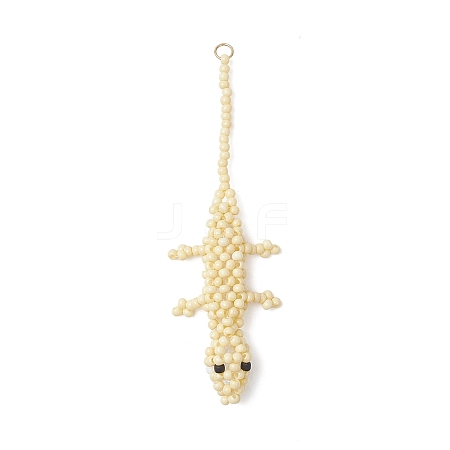 Glass Seed Beaded Gecko Pendants PALLOY-MZ01115-02-1