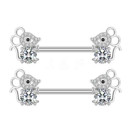 304 Stainless Steel Clear Cubic Zirconia Nipple Barbells WG1DC98-07-1