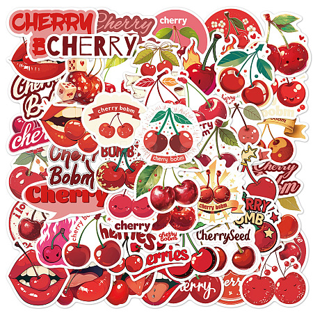 50Pcs Cherry PVC Adhesive Waterproof Stickers Self-Adhesive Stickers PW-WGF9328-01-1