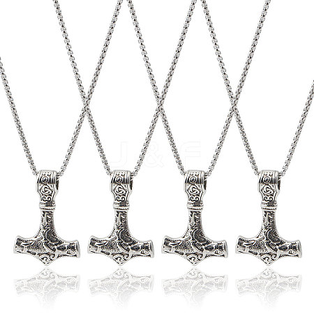 CHGCRAFT 4Pcs Titanium Steel Norse Viking Hammer Pendant Necklace with Box Chains for Men NJEW-CA0001-14-1