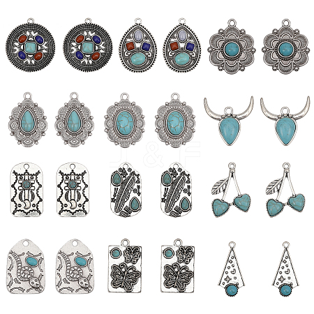 CHGCRAFT 24Pcs 12 Style Synthetic Turquoise Pendants FIND-CA0008-21-1