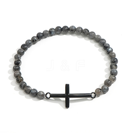 Men's Labradorite Beaded Cross Bracelet MS7461-6-1