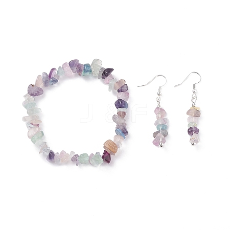 Natural Fluorite Chips Beaded Jewelry Set X-SJEW-JS01232-02-1