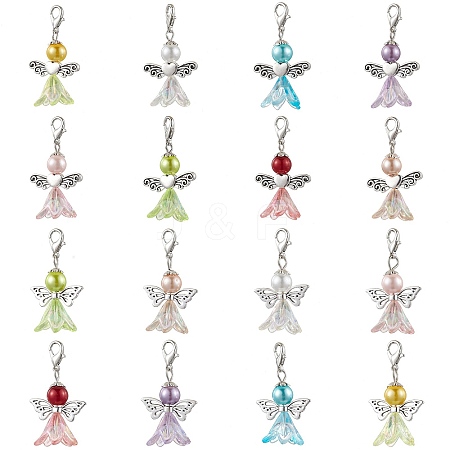 16Pcs 16 Colors Angel Acylic Pendant Decoration HJEW-JM02629-02-1