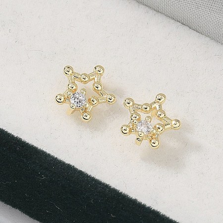 Brass Clear Cubic Zirconia Stud Earrings EJEW-Q014-13G-1