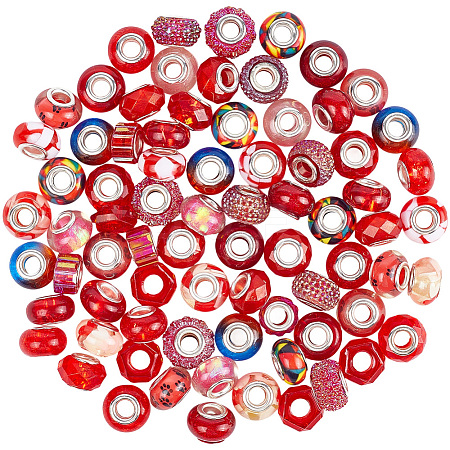 90Pcs 15 Styles Red Series Transparent Resin European Beads RPDL-SP0001-06-1