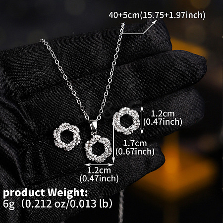 Brass Clear Cubic Zirconia Pendant Necklace & Stud Earrings Sets for Women FS-WGA251C-02-1