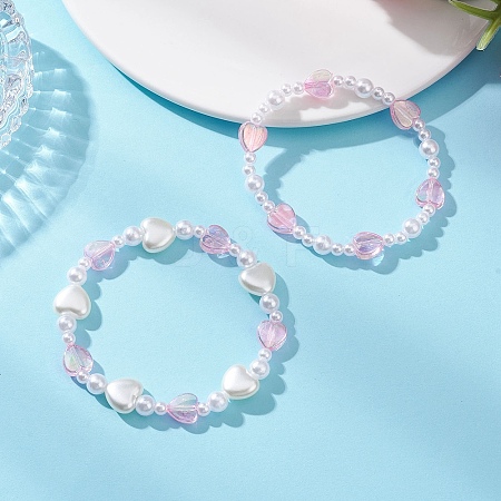2pCS ABS Plastic Imitation Pearl & Acrylic Beads Stretch Bracelets for Girl BJEW-JB12947-1