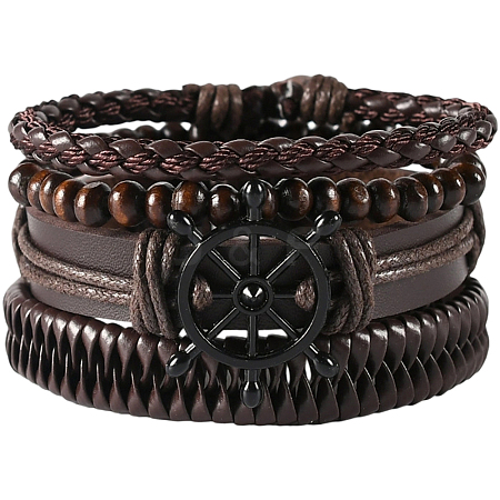 1Pc Cowhide & Imitation Leather Cord Knitted Multi-strand Bracelets AJEW-GF0011-50C-1