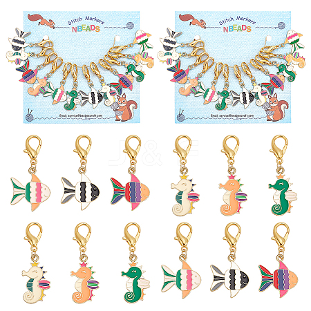 Alloy Enamel Sea Horse & Butterfly Pendant Locking Stitch Markers HJEW-AB00008-1
