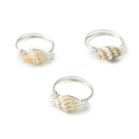 Natural Sea Shell Finger Rings RJEW-TA00173-1