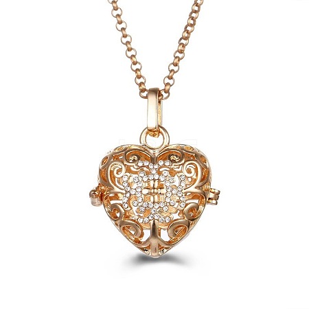 Angel Wing Alloy Pave Clear Cubic Zirconia Aromatherapy Bead Cage Pendant Oil Necklace Heart Hollow Necklaces XV8359-3-1