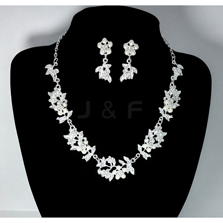 Alloy Crystal Rhinestone Link Necklaces & Stud Dangle Earrings Sets FS-WG2A178-01-1