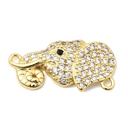 Brass Micro Pave Clear and Black Cubic Zirconia Elephant Connector Charms KK-A296-44A-G-1