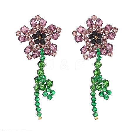 Imitation Austrian Crystal Flower of Life Dangle Stud Earrings EJEW-TA00029-03-1