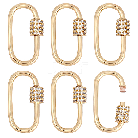 6Pcs Brass Micro Pave Clear Cubic Zirconia Screw Carabiner Lock Charms KK-HY0004-30-1