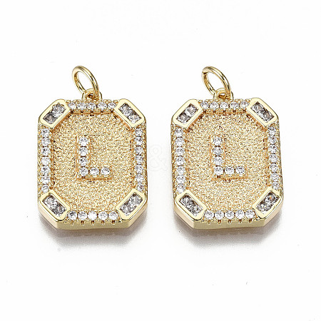 Brass Micro Pave Clear Cubic Zirconia Pendants KK-S356-234L-G-NF-1