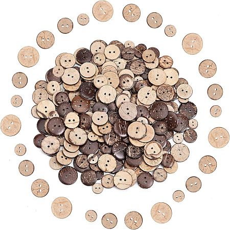 CHGCRAFT 240Pcs 4 Styles 2-Hole Flat Round Coconut Buttons BUTT-CA0001-10-1