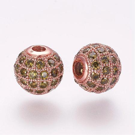 Brass Micro Pave Cubic Zirconia Beads ZIRC-F054-15RG-02-1