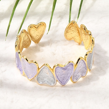 304 Stainless Steel Enamel Heart Open Cuff Bangles for Women SA-CBA1A30-01B-G-1