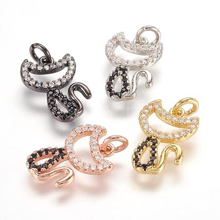 Brass Micro Pave Cubic Zirconia Kitten Pendants ZIRC-F062-02-1