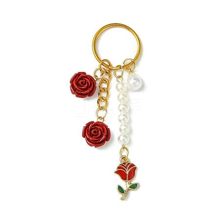 ABS Plastic Imitation Pearl & Alloy Enamel & Synthetic Coral Keychain KEYC-JKC01103-1