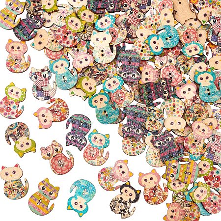 2-Hole Printed Wooden Buttons WOOD-WH0104-01-1