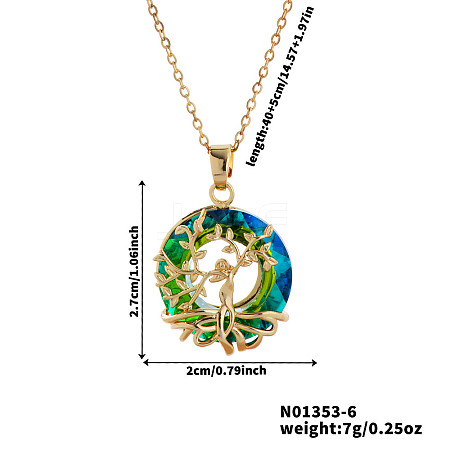 Elegant Brass & Glass Hollow Design Tree Pendant Necklaces WX2591-6-1