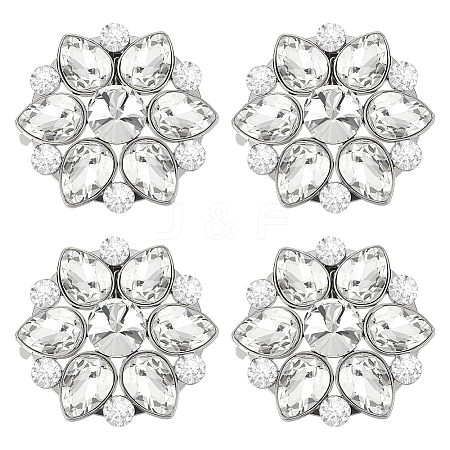 4Pcs Flower Alloy with Glass Rhinestone Shoe Buckle Clips AJEW-FG0003-64D-1