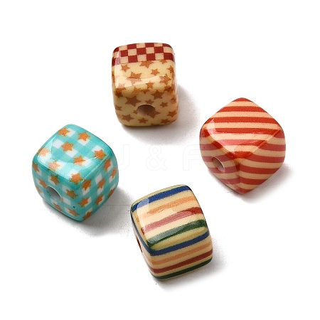 Printed Opaque Acrylic Beads OACR-H054-10-1