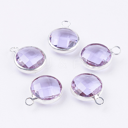 Silver Color Plated Brass Glass Flat Round Charms X-GLAA-M003-A-12S-1