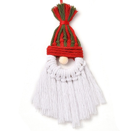 Christmas Handmade Woven Macrame Cotton Thread Santa Claus Pendant Decorations HJEW-JM02455-03-1