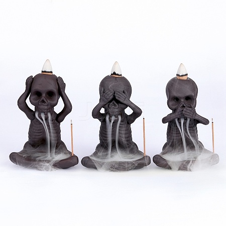 3Pcs 3 Style Ceramic Skull Backflow Incense Burner Smoke Waterfall Incense Holder JX842A-1