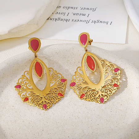 304 Stainless Steel Enamel Stud Dangle Earrings WGBC617-01-1