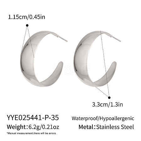 304 Stainless Steel C-shaped Stud Earrings GE7139-8-1