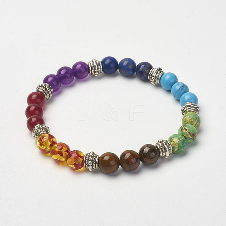 Mixed Gemstone Beaded Stretch Bracelets X-BJEW-P071-01-1