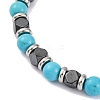 Synthetic Turquoise & Magnetic Synthetic Hematite Round Beaded Bracelet X-BJEW-P339-02P-10-2